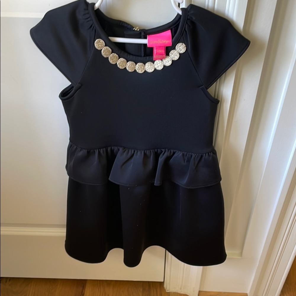 Lilly Pulitzer Black Peplum Dress with Gold Accents